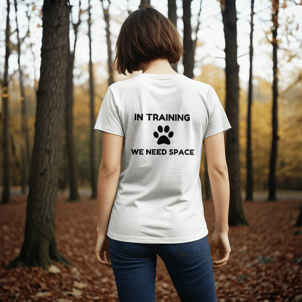 Dog Training Alert T-Shirt – 'In Training, We Need Space' Design